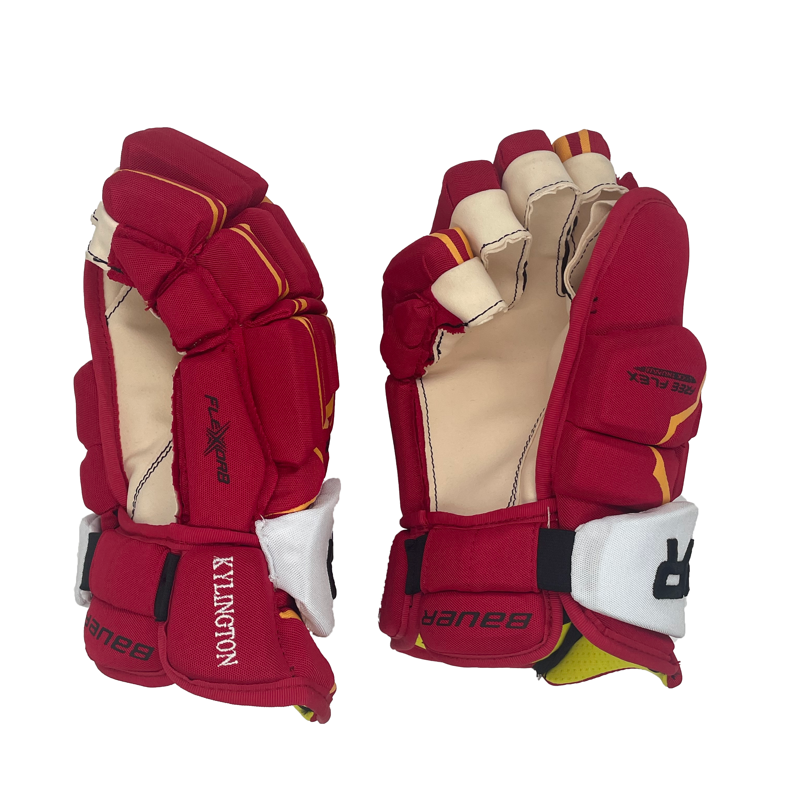 Bauer Supreme 1S - Gant NHL Pro Stock - Oliver Kylington (Rouge/Jaune/Blanc)